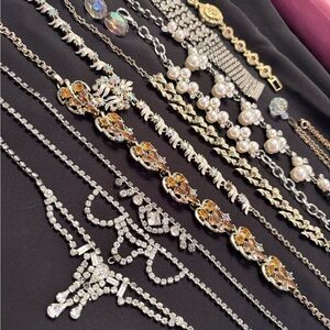 Silver and Gold Tone Women's Multi-Style Bracelet Set - Pearl & Crystal Accents